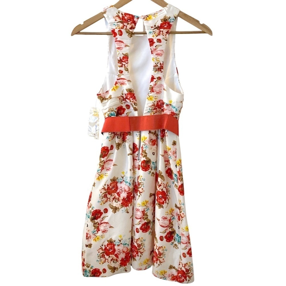 ALICE + OLIVIA Amberly Sleeveless Floral Keyhole Back Belted Fit & Flare Dress - Picture 9 of 13